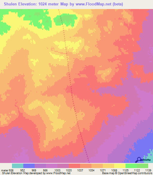 Shulen,Mongolia Elevation Map