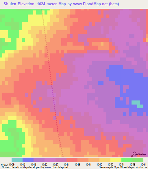 Shulen,Mongolia Elevation Map