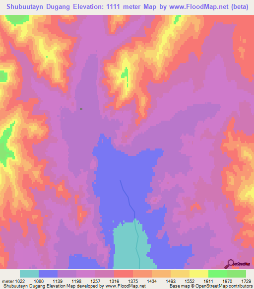 Shubuutayn Dugang,Mongolia Elevation Map