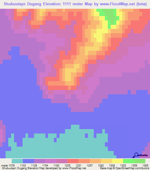 Shubuutayn Dugang,Mongolia Elevation Map