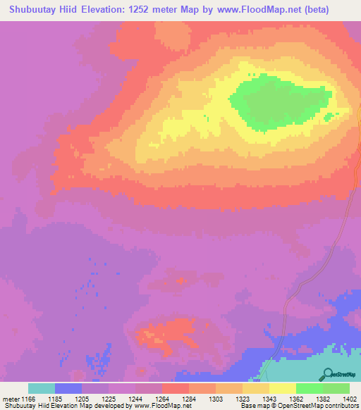 Shubuutay Hiid,Mongolia Elevation Map