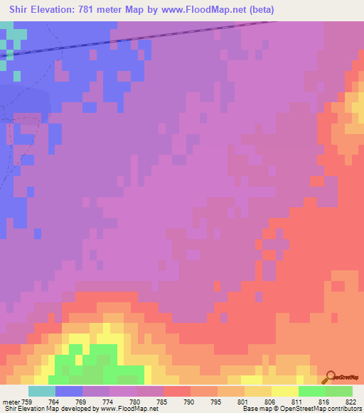 Shir,Mongolia Elevation Map