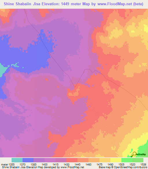 Shine Shabaiin Jisa,Mongolia Elevation Map