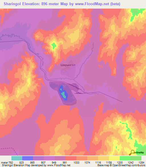 Sharingol,Mongolia Elevation Map