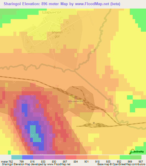 Sharingol,Mongolia Elevation Map