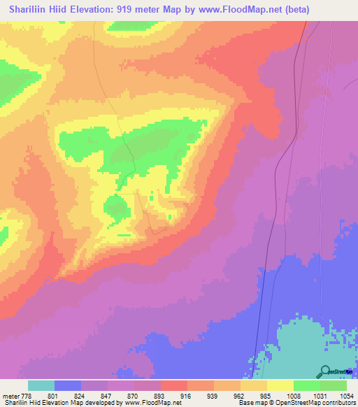 Shariliin Hiid,Mongolia Elevation Map