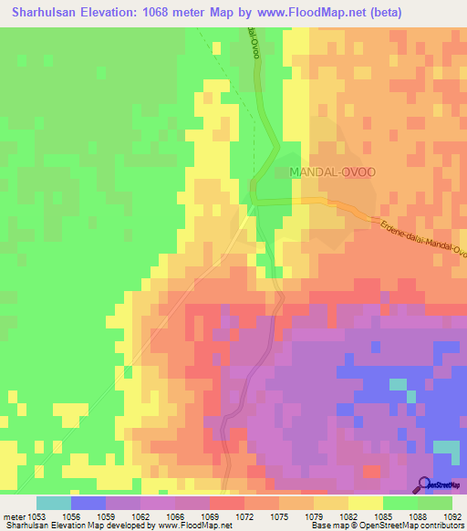 Sharhulsan,Mongolia Elevation Map