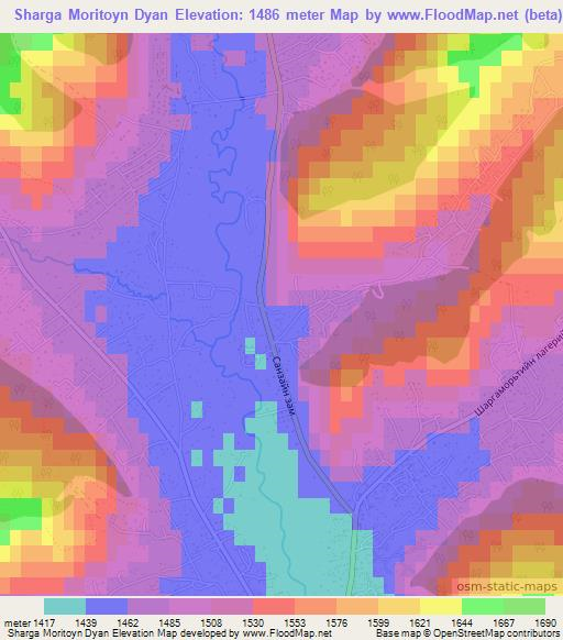 Sharga Moritoyn Dyan,Mongolia Elevation Map