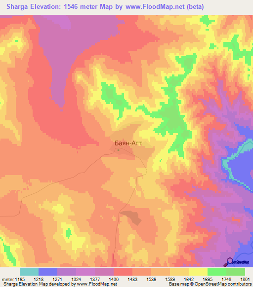 Sharga,Mongolia Elevation Map