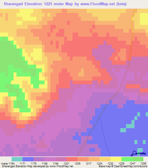 Sharangad,Mongolia Elevation Map