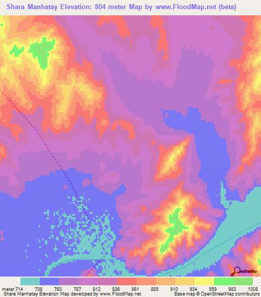 Shara Manhatay,Mongolia Elevation Map