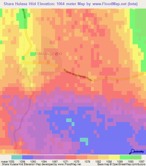 Shara Hulasa Hiid,Mongolia Elevation Map