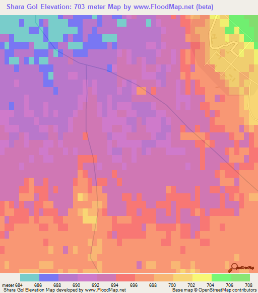 Shara Gol,Mongolia Elevation Map