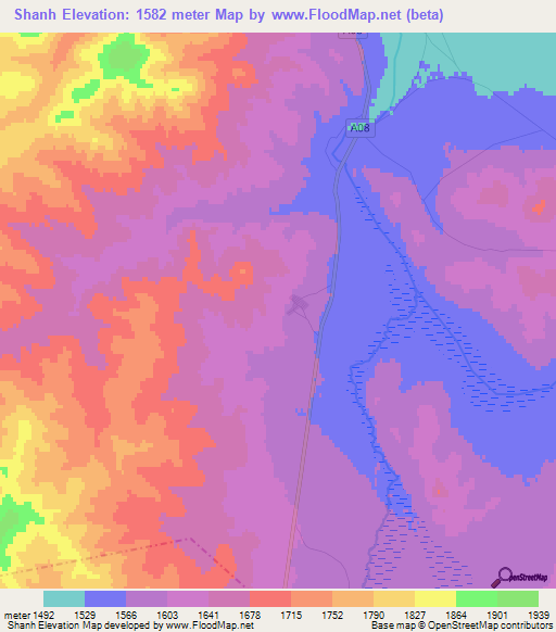 Shanh,Mongolia Elevation Map