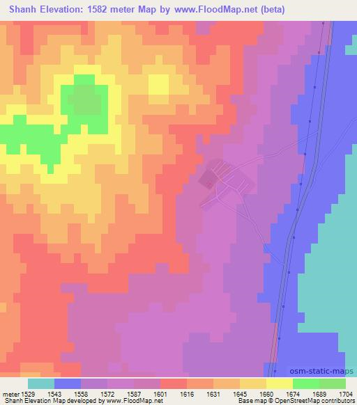 Shanh,Mongolia Elevation Map