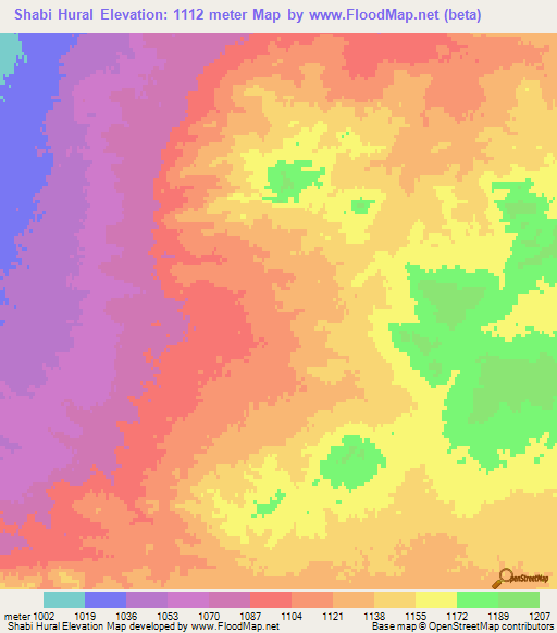 Shabi Hural,Mongolia Elevation Map