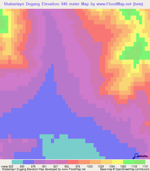 Shabartayn Dugang,Mongolia Elevation Map