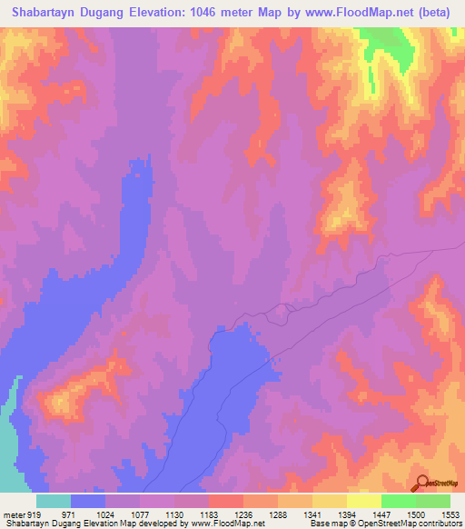 Shabartayn Dugang,Mongolia Elevation Map