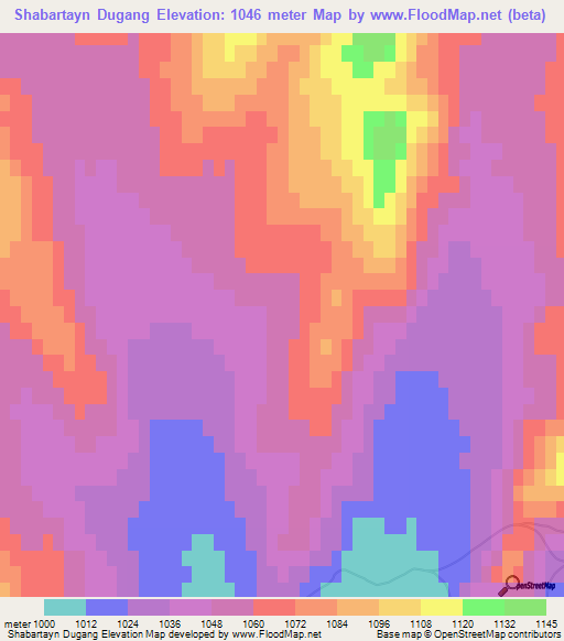 Shabartayn Dugang,Mongolia Elevation Map