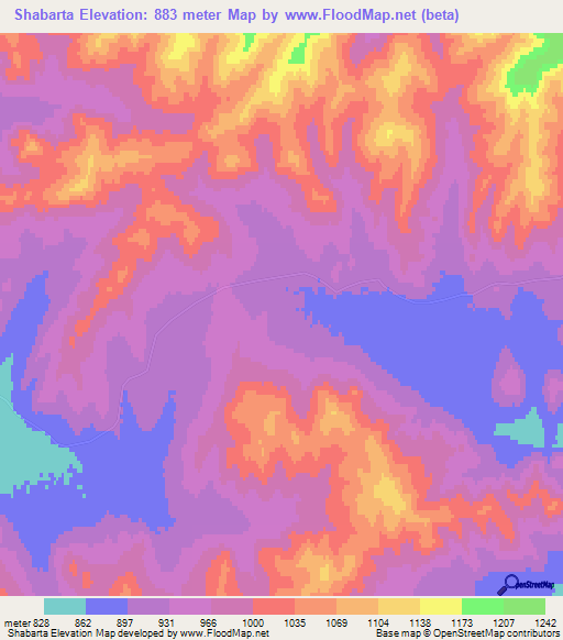 Shabarta,Mongolia Elevation Map