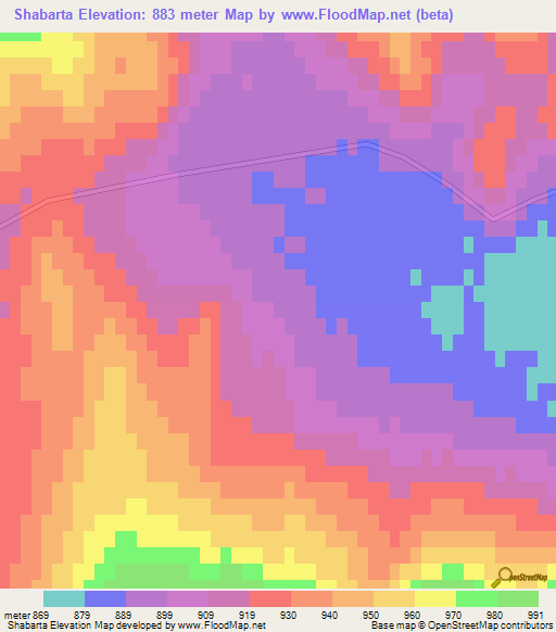 Shabarta,Mongolia Elevation Map
