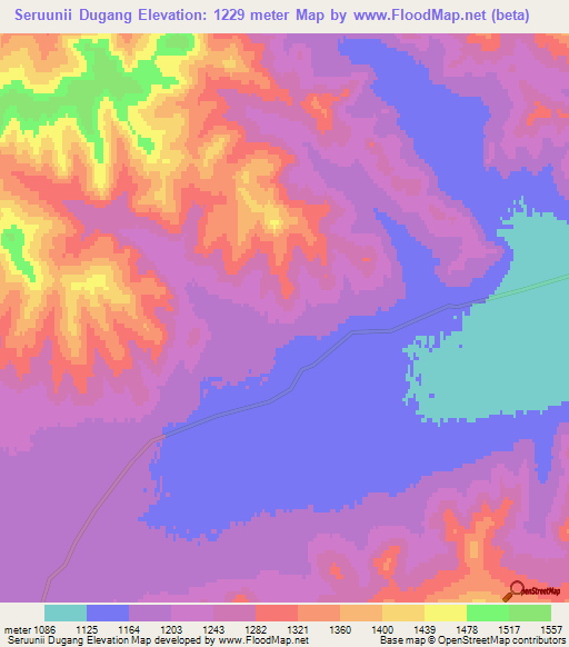 Seruunii Dugang,Mongolia Elevation Map