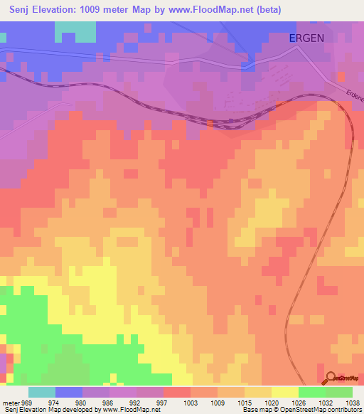 Senj,Mongolia Elevation Map