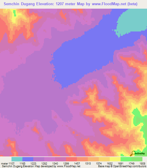 Semchin Dugang,Mongolia Elevation Map
