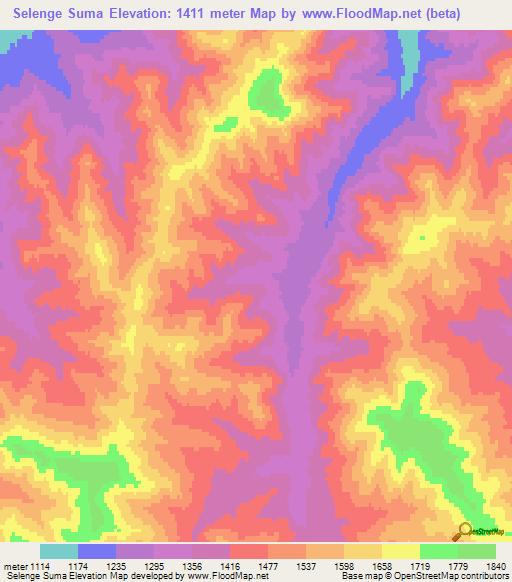 Selenge Suma,Mongolia Elevation Map