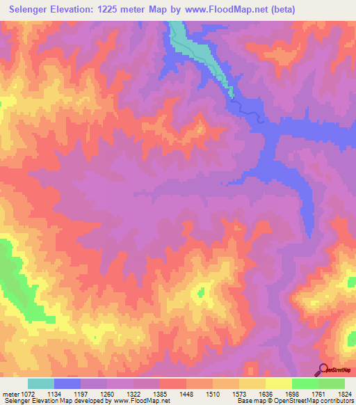 Selenger,Mongolia Elevation Map