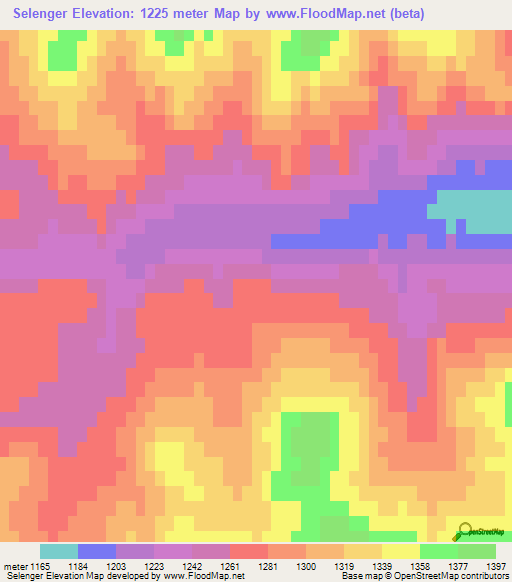 Selenger,Mongolia Elevation Map