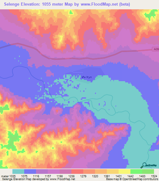 Selenge,Mongolia Elevation Map