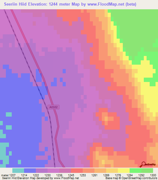 Seeriin Hiid,Mongolia Elevation Map