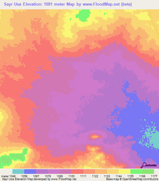 Sayr Usa,Mongolia Elevation Map