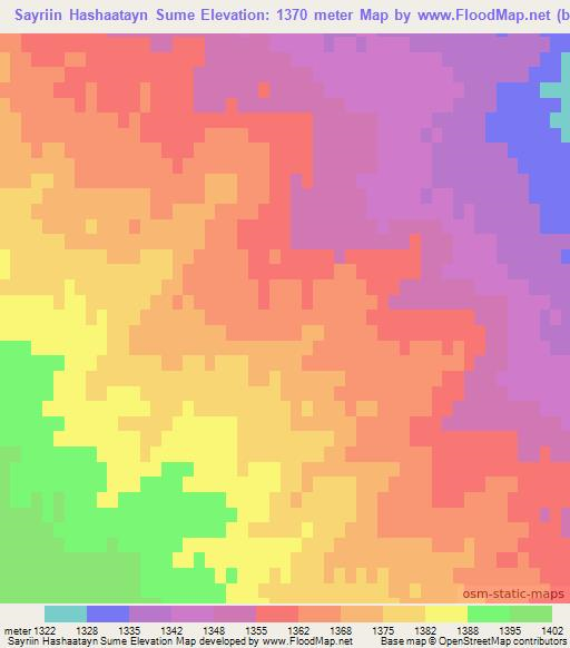 Sayriin Hashaatayn Sume,Mongolia Elevation Map