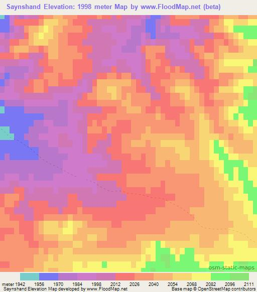 Saynshand,Mongolia Elevation Map