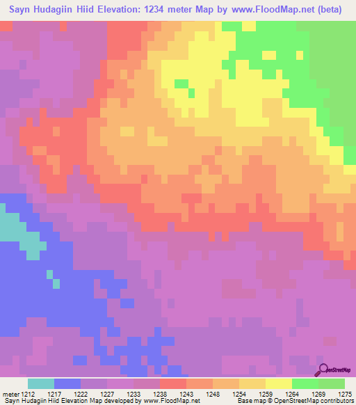 Sayn Hudagiin Hiid,Mongolia Elevation Map