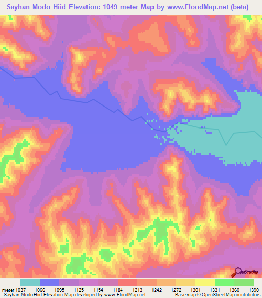 Sayhan Modo Hiid,Mongolia Elevation Map