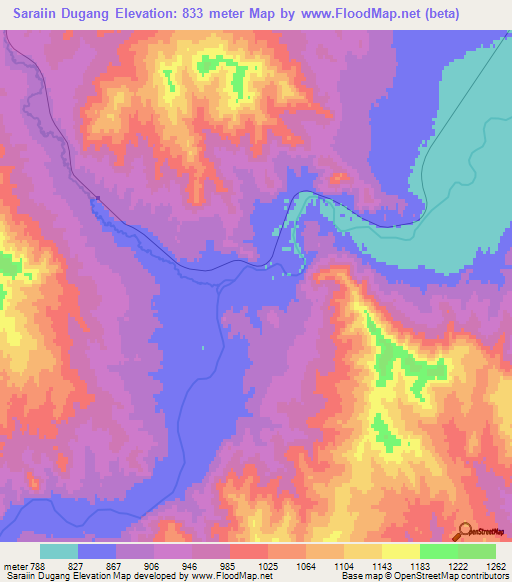 Saraiin Dugang,Mongolia Elevation Map