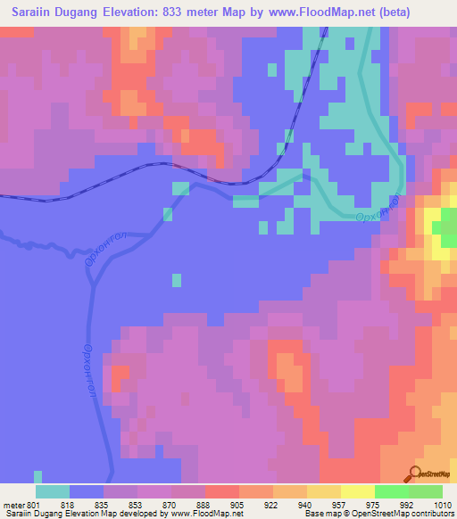 Saraiin Dugang,Mongolia Elevation Map