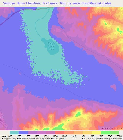 Sangiyn Dalay,Mongolia Elevation Map