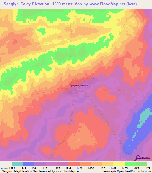 Sangiyn Dalay,Mongolia Elevation Map