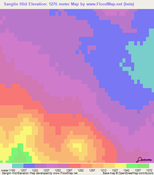 Sangiin Hiid,Mongolia Elevation Map
