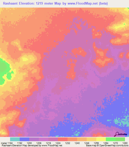 Rashaant,Mongolia Elevation Map