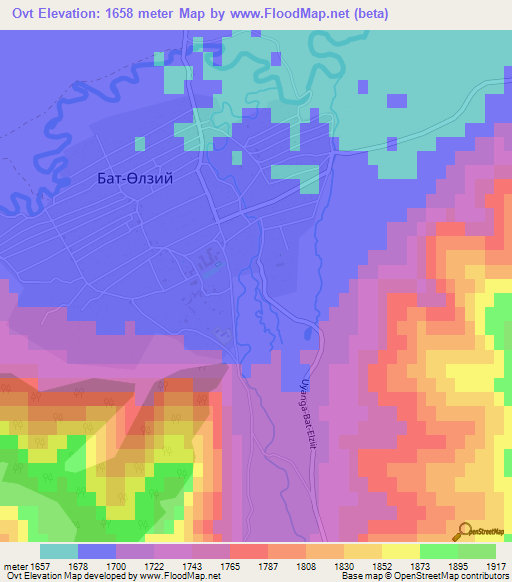 Ovt,Mongolia Elevation Map