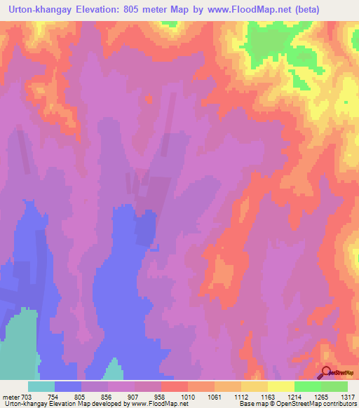 Urton-khangay,Mongolia Elevation Map