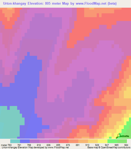 Urton-khangay,Mongolia Elevation Map