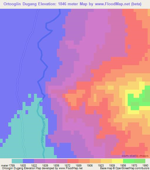 Ortoogiin Dugang,Mongolia Elevation Map