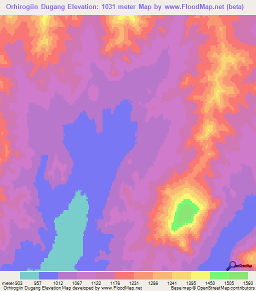 Orhirogiin Dugang,Mongolia Elevation Map