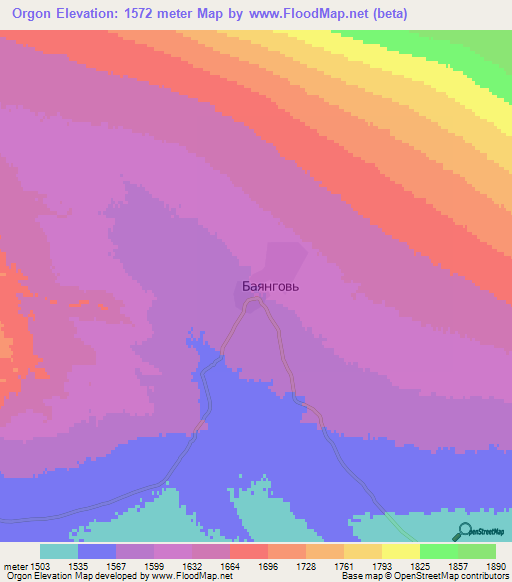 Orgon,Mongolia Elevation Map